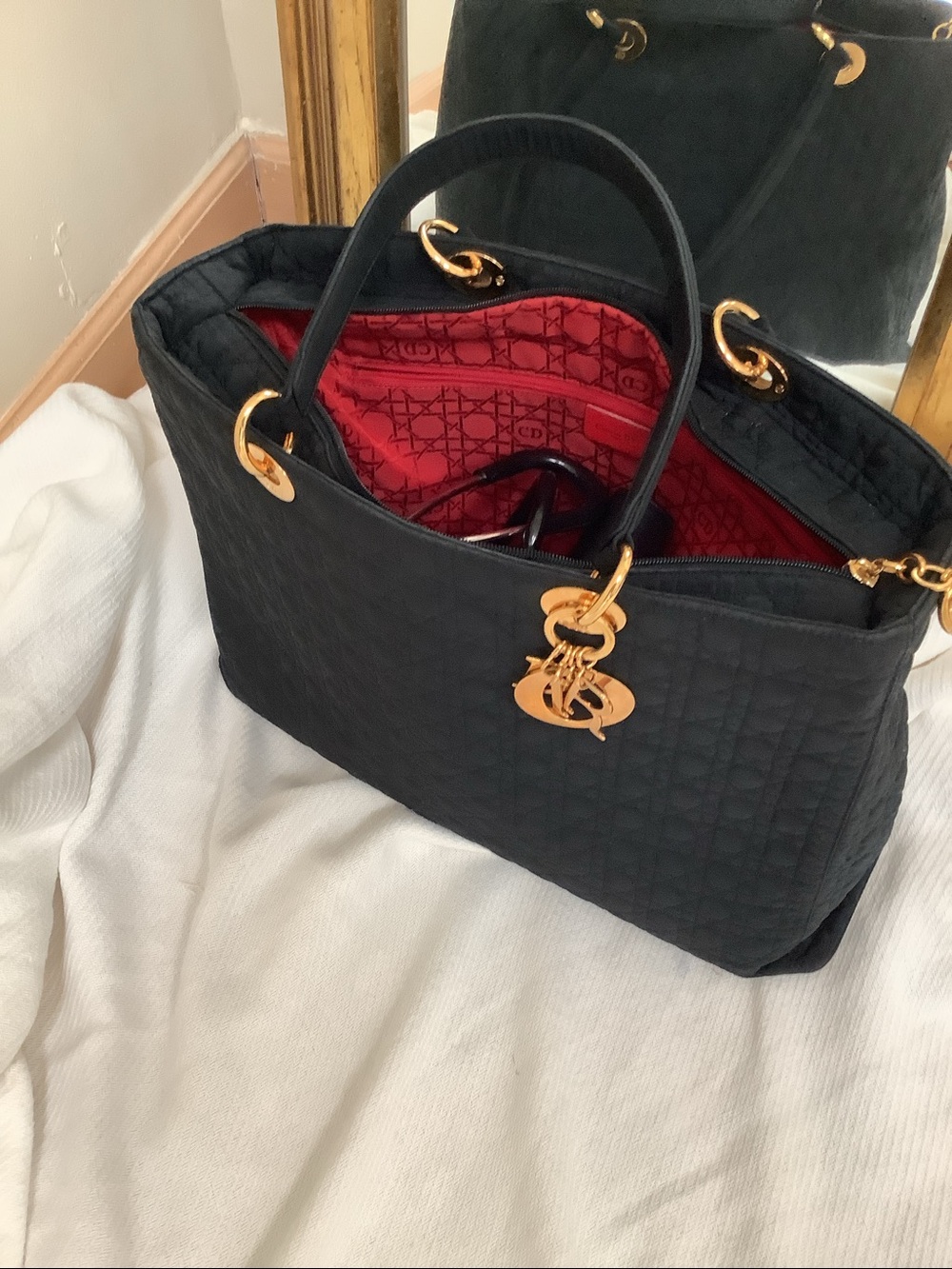 Dior Black Quilted Tote with Gold Charm